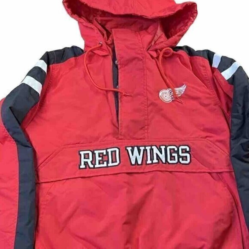 Vintage Detroit Red Wings NHL 1/4 Zip Men Puffer Jacket Center Pocket Sz S Vtg